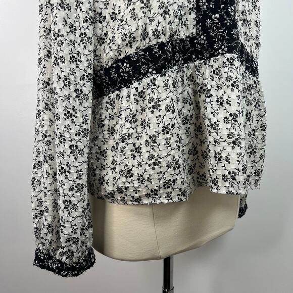 Madewell Women's Peplum Blouse Black and White Ditsy Floral Print Airy Size XL - Picture 7 of 16